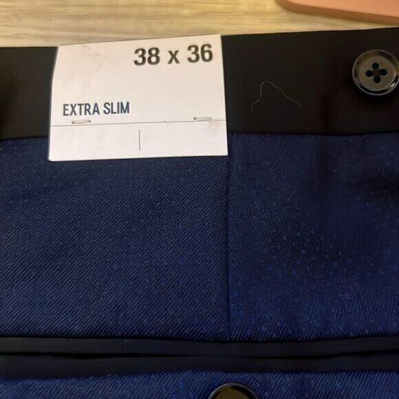 new 38x36 dress pant Extra Slim Navy Dobby Wool Blend Tuxedo Pant Satin Navy Tux - Picture 6 of 7
